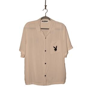 PLAYBOY BY PACSUN $50 Locals Only Relaxed Fit Camp Shirt Off-White‎ Men's Medium